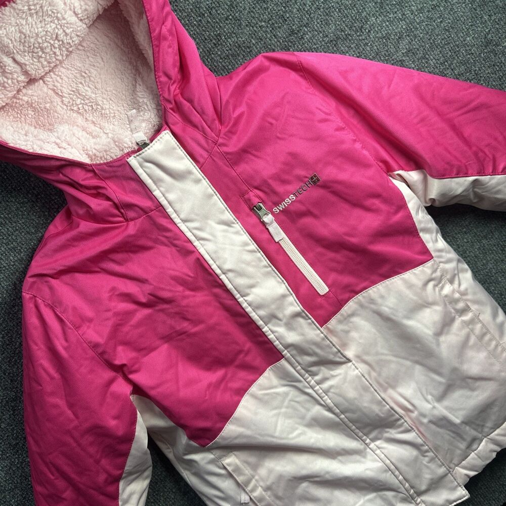 SwissTech Jacket Girls S 6-6X Pink Hooded Fleece Lined Two Layer Vest Jacket